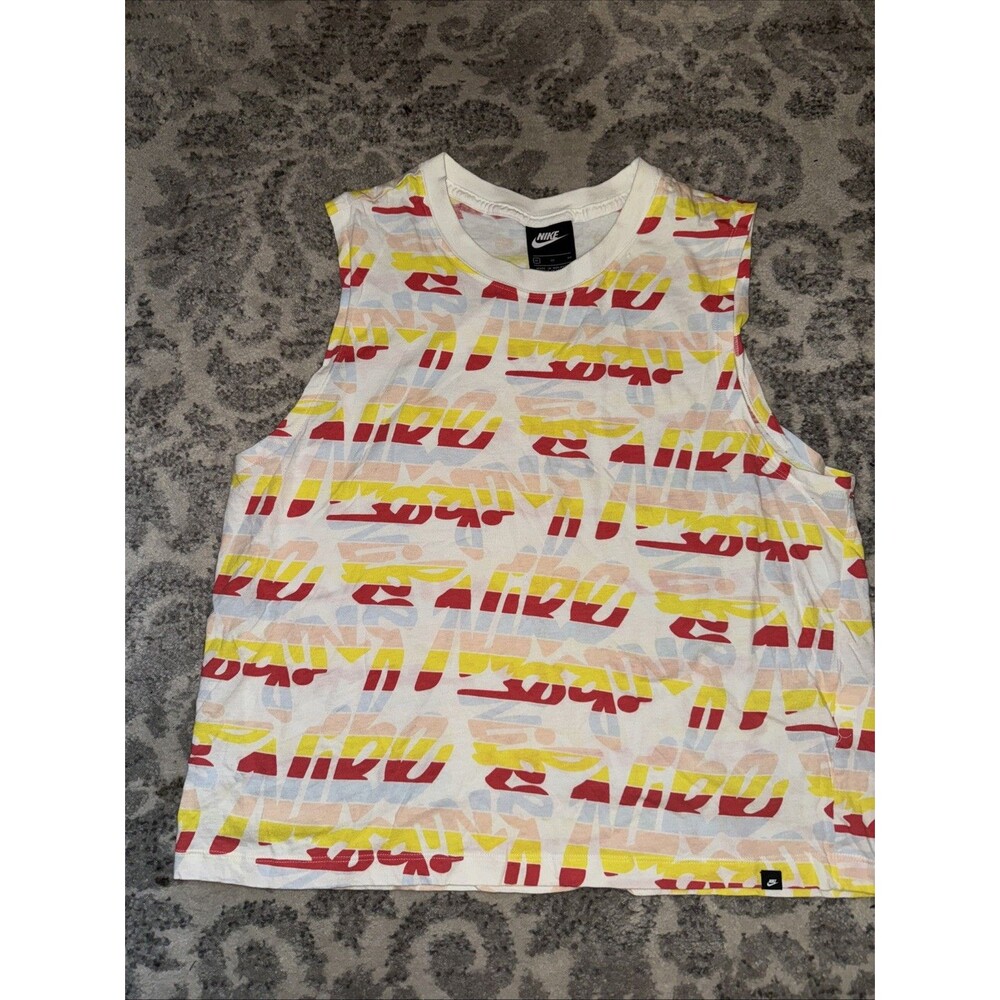 Nike Retro Logo Shirt All Over Print Colorful Athletic Gym Muscle Womens XL Ltwt